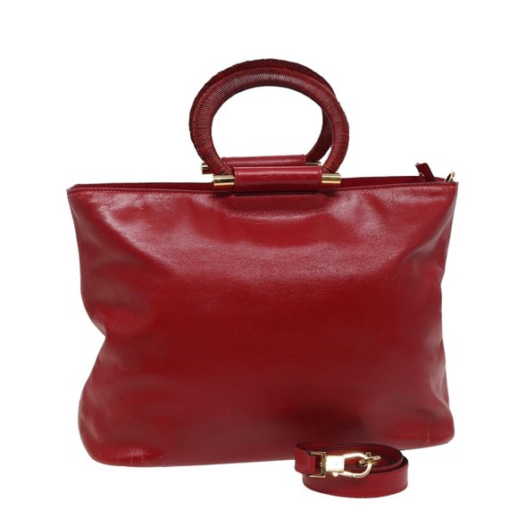 CELINE Hand Bag Leather 2way Red Auth yk13083 - Picture 1 of 16